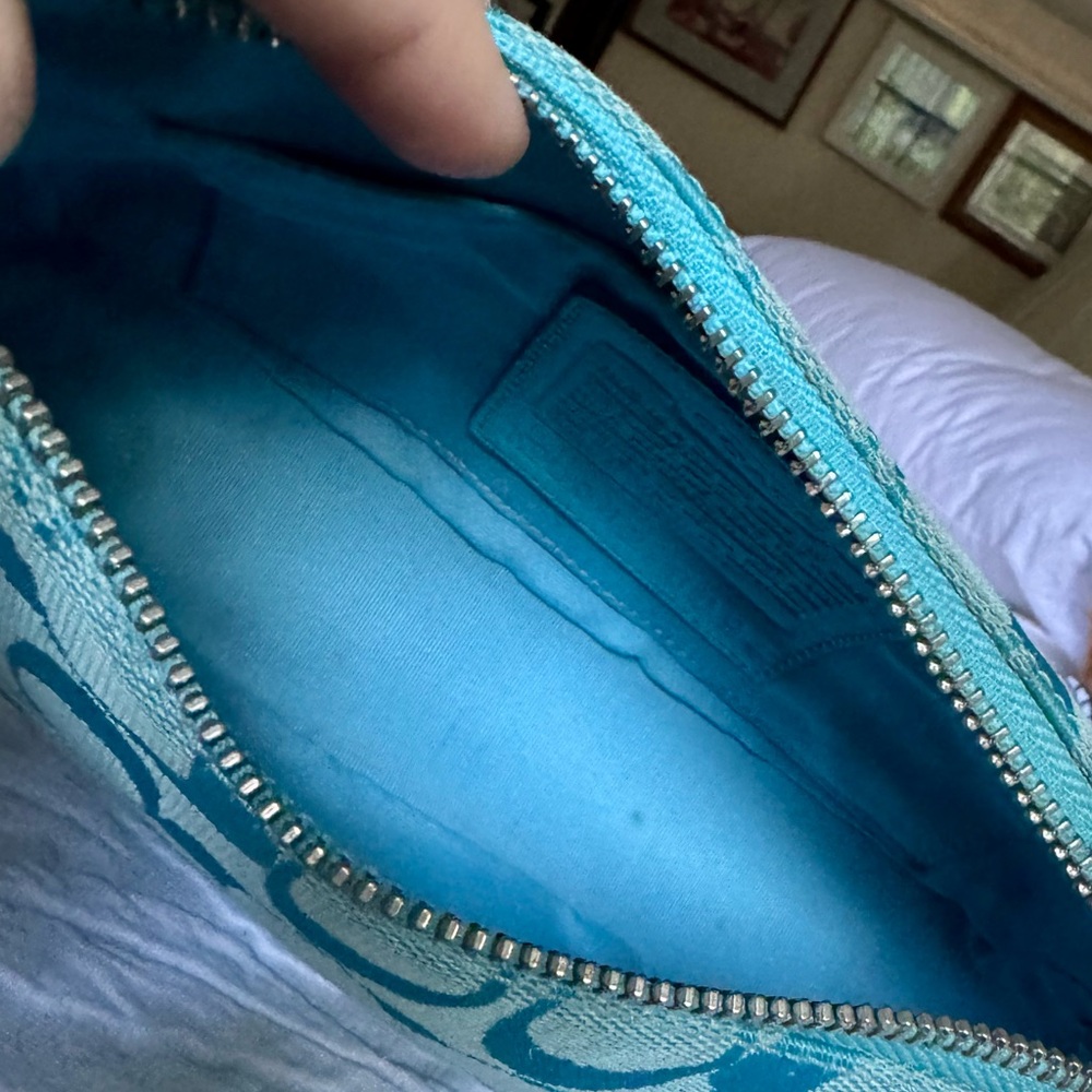 Vintage Coach Turquoise Demi Signature Jacquard Aquamarine Blue Bag + hangtag! - Picture 10 of 12